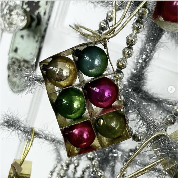 Vintage Miniature Box Glass Balls Ornament Paper Japan Tag SET 6 FLAWS - Picture 1 of 10